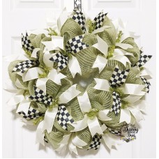 Whimsical MACKENZIE-CHILDS Courtly Check RIBBON Deco Mesh Burlap Wreath    172602781313
